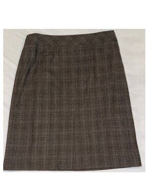 Le Chateau Wool Blend Brown and Black Plaid Pencil Skirt Knee-Length Work